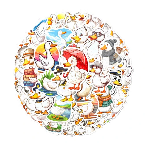 DEFATANO Pack 50 Pcs Cute Animal White Duck Stickers for Water Bottles Funny Laptop Luggage Computer Scrapbooking Teens Girls Boys Adults Waterproof Aesthetic Sticker Small Vinyl Decals