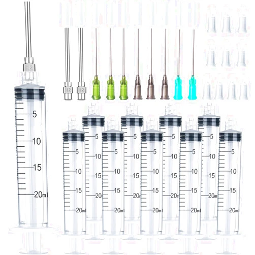 LabAider Injection Syringe 20ml Blunt tip Syringes Luer Lock 12Ga 14Ga 16Ga 18Ga Blunt Needle with Caps, for Epoxy Resin Oil Glue Ink Injector Craft Paint Industrial adhesives sealants lubricants Lab Science