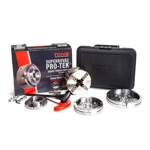 NOVA 23108 SUPERNOVA2 Insert-Type, Nickel-Plated Wood Lathe Chuck, with Laser Etched Precise Jaw Set Bundle, 6 Point Star Fasteners and Travel Case
