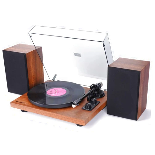 SKEVONO Vintage Record Player with External Speakers, Belt-Drive Turntable for Vinyl Records Dual Stereo Speakers, 2-Speed Hi-Fi System Bluetooth Turntable Players with Stereo Bookshelf