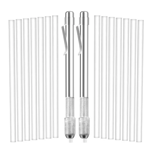 XIOTOTIEMPO 2 Pack Soapstone Holders Marker with 16 Packs Refills Round Soapstone for Welding Tools and Markers Removable Markings on Steel, Aluminum, and Cast Iron