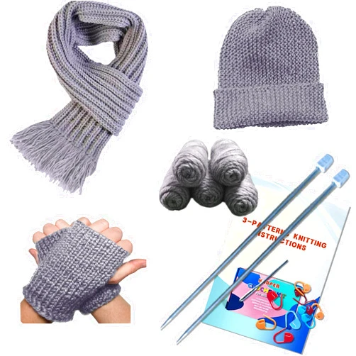 Kaaper Knitting Kit for Beginners Adults, Crochet Kit for Beginners Kids Learn to Knit Complete Knit Kit with Instruction Booklet, Wool Yarn, Knitting Needles, Yarn Needle & Stitch Markers Hobby (Gray)