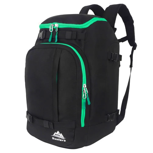 Sunfere US Ski Boot Bag 50L Waterproof Ski Boot Travel Backpack for Ski Helmet Goggles, Outerwear,Gloves and Accessories Snowboard Boot Bag,Skiing and Snowboarding Travel Luggage for Women, Men and Youth Black Green