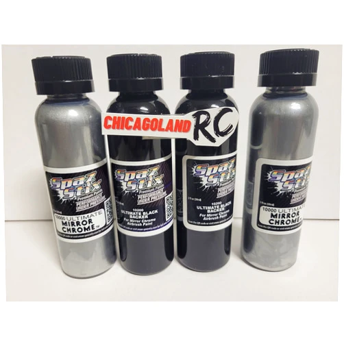 Generic 4 PACK Spaz Stix Mirror Chrome & ULTIMATE Black Backer Airbrush Paint SZX10000 SZX10200 INCLUDES CHICAGOLAND RC COUPON