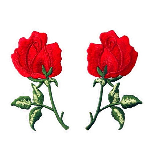 ZEGINs Flowers Boho Red Rose Patch Embroidered Retro Floral Applique Iron On Sew On Love Emblem, Set of 2 Pcs