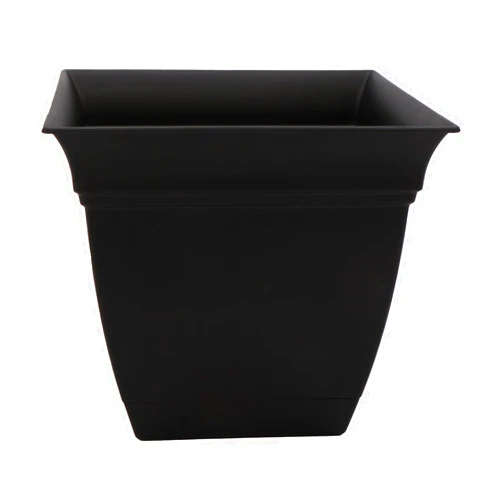 The HC Companies Eclipse Square Plastic Planter w/ Attached Saucer - Outdoor & Indoor Plant Pot with Drainage Holes - Lightweight, UV-Resistant Plastic Pots For Plants (12