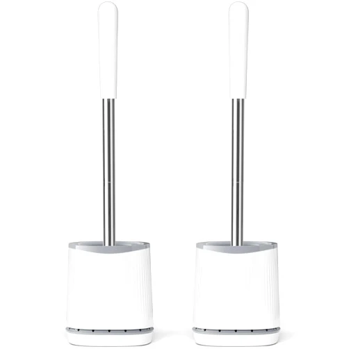 TRENTI Toilet Brush 2 Pack, Toilet Brush and Holder Set, Flexible Toilet Bowl Brush Head with Ventilated Holder, Wall Mounted Compact Toilet Brush Set for Bathroom Deep Cleaning (2 Pack, White)