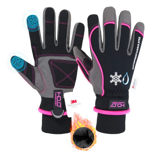HANDLANDY Waterproof Insulated Work Gloves, 3M Thinsulate Thermal Winter Gloves for Men Women Touch Screen, Warm Ski Snowboard Cold Weather Gloves (Small, Pink)