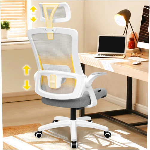 NEO CHAIR Ergonomic Office Desk Chair High Back Computer Gaming Mesh Chair with Comfy Task Adjustable Arms Lumbar Support Headrest Swivel for Home Office (Grey)