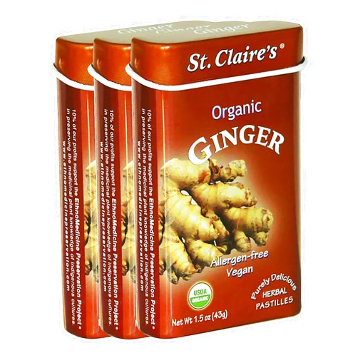 St. Claire's Organics St. Claire's Organic Herbal Pastilles, (Ginger, 1.5 Ounce Tin, Bundle of 3) | Gluten-Free, Vegan, GMO-Free, Plant-based, Allergen-Free | Made in our Allergen-Free facility