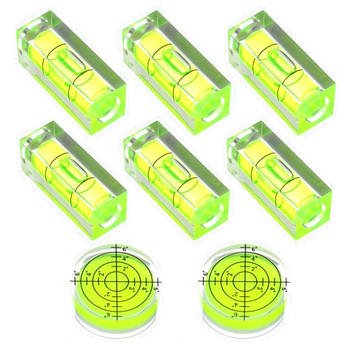 Bremorou 8 PCS Small Bubble Level Bullseye Spirit Level Mini Square Circular Measuring Leveling Tool for String Line for Camera Phonograph Turntable Tripod Frame Drill 1.57x0.59 in & 1.25x0.47in
