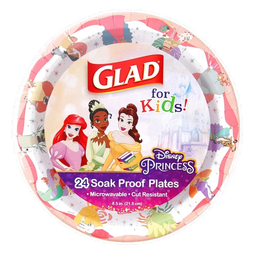 Glad for Kids Disney Princess “Magic is in All of Us” 8.5” Paper Plates | Disney Princess Paper Plates, Kids Snack Plates | Kid-Friendly Paper Plates for Everyday Use, 24 Ct