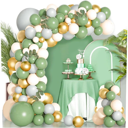 Zesliwy Sage Green Balloons Garland Arch Kit, Olive Green Gold Grey Nude Latex Party Balloons for Baby Shower Jungle Safari Wild One Bridal Shower Wedding Birthday Party Decorations Supplies………