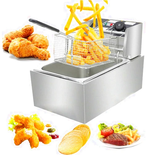 LWWJJ Commercial Electric Deep Fryer, 1750W 6.3QT Capacity Stainless Steel Professional Commercial Frying Machine with Basket &Lid, 6L Countertop Single Tank Oil Fryer with Temperature Control