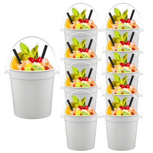Cakina Drinking Glasses Set Plastic Cocktail Buckets For Drinks Anything But A Cup Party Ideas 32oz Reusable Punch Bowls 10PACK 1 Liter Ice Bucket Smoothie Bucket Stacked Coffee Mugs with Stand