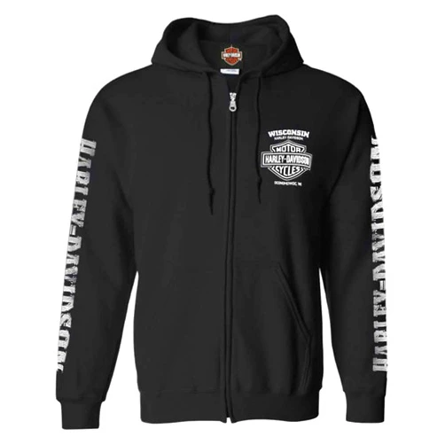 Harley-Davidson Men's Lightning Crest Full-Zippered Hooded Sweatshirt, Black