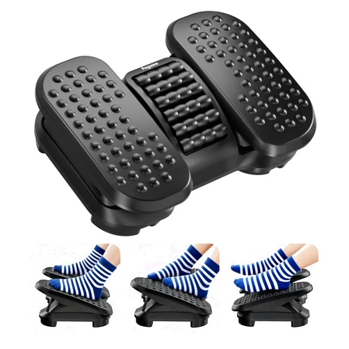 PEGZONE Foot Rest Under Desk with Massage Texture and Roller, Ergonomic Foot Stool with 2 Height Position, Adjustable Foot Rest for Under Desk at Work, Black