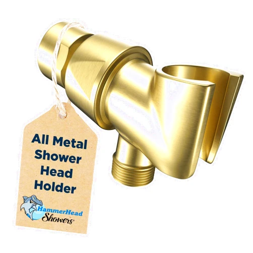 HammerHead Showers All Metal Handheld Showerhead Holder, Adjustable Wand Holder with Universal Wall Hook Bracket and Brass Pivot Ball, Brushed Gold