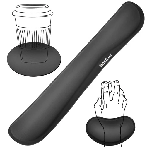BamLue Keyboard Wrist Rest, BamLue Memory Foam Pad Set for Easy Typing & Pain Relief for Laptop, Office & Home, Ergonomic Sets for Keyboard, Gel Mouse Wrist Rest, Smooth Fiber Cushion Wrist Support-Black