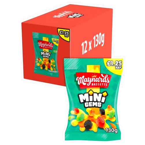 Maynards Bassetts Mini Gems Sweets Bag 130g x 12 Bags