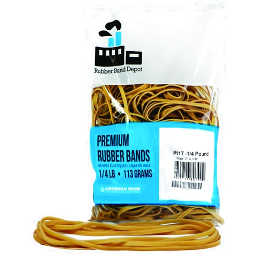 RUBBER BAND DEPOT THIN Rubber Bands, All Purpose Rubber Bands, Rubber Band Measurements: Size #117B - 1/4 Pound Bag - Approximately 47 Rubber Bands, #117 = 7'' x 1/16''
