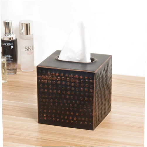 MyGift Brushed Bronze Hammered Metal Tissue Box Cover Holder with Open Bottom - Handcrafted in India