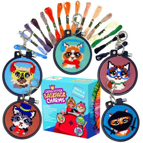 CRAFTILOO Cats 5 Stamped Cross Stitch Kits for Kids.Needlepoint Kits for Beginners. Embroidery Kit for Kids. Crossstitch Kit for Beginners and Girls (Cats)