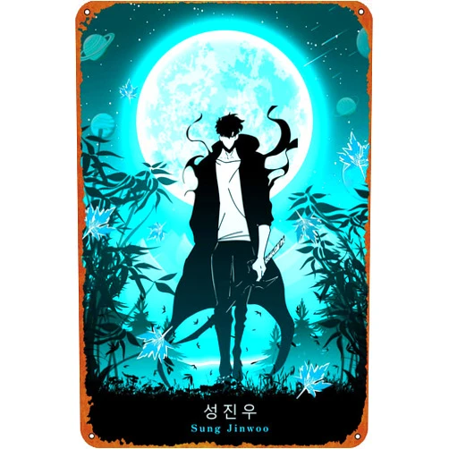 KIVYYB Jinwoo Solo Leveling Poster Metal Plaque Tin Sign,Vintage Metal Pub Club Cafe bar Home Wall Art Decoration Poster Retro 8x12 inches