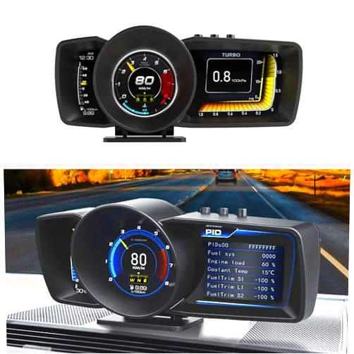 Geloo Car HUD Head Up Display with OBD2 + GPS Dual System Digtial Speedometer with 3 LCD Screens A600 Multi-Function Dashboard Computer OBD Mode only for 2012 and Later Cars, GPS Mode for All Cars