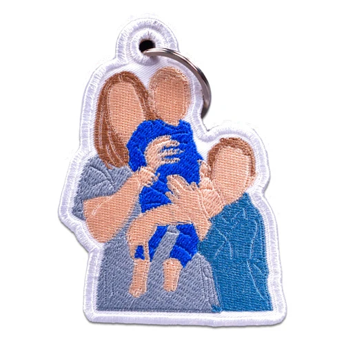 5SECOM Custom Family Portrait Embroidered Keychain – Personalized Photo Key Tag Gift for Mom Dad Couples and Loved Ones