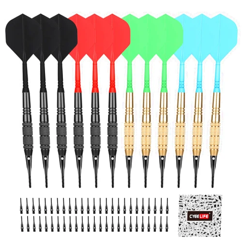 CyeeLife Darts Plastic Tip,Soft Tip Darts Set,12 Pcs 18 Gram with 50 Extra Dart Tips for Electronic DartBoard
