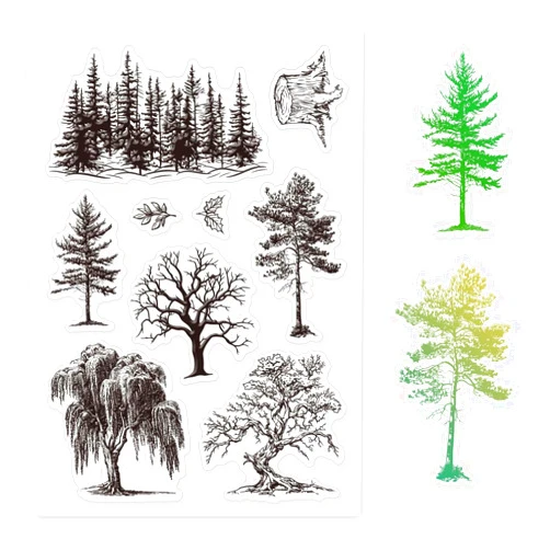 GLOBLELAND Trees Clear Stamps for Cards Making Forest Woods Trees Background Clear Stamp Seals Transparent Stamps for DIY Scrapbooking Photo Album Journal Home Decoration