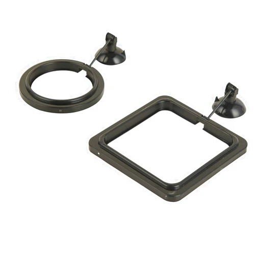 ZRDR Fish Feeding Ring, 2 Pack Black Aquarium Floating Food Feeder Circle Small Round and Square with Flexible Lever Suitable and Suction Cup, Reduces Fish Feeder Waste and Maintains Water Quality