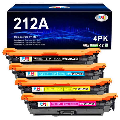 PM Colori 212A Toner Cartridges 4 Pack Replacement for HP 212A Toner Works with HP Color Laserjet Enterprise M554, M555 Series,MFP M578 M554dn, M555dn, M555x Printer Ink (Black,Cyan, Magenta, Yellow)