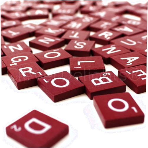 CleverDelights 100 Wood Letter Tiles - Maroon Color - Complete Set - Game Replacement Pieces