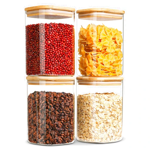 ComSaf Glass Storage Containers with Lids, 37fl.oz Glass Jars with Lids, Clear Food Storage Jar, Glass Canister For Pantry Cookie Flour Cereal Rice Sugar Tea Coffee Beans Spice, Square Set of 4