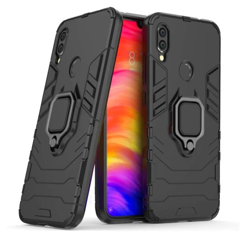 MaiJin LuluMain Compatible with Xiaomi Redmi Note 7, Redmi Note7 Pro Case, Metal Ring Grip Kickstand Shockproof Hard Bumper (Works with Magnetic Car Mount) Dual Layer Rugged Cover (Black)