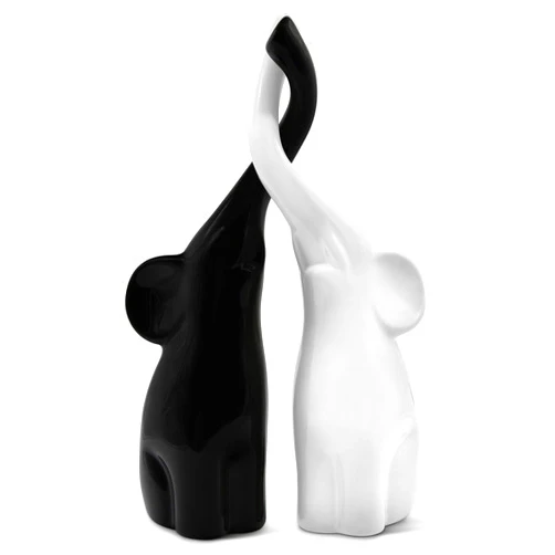 Vaudagio Loving Pair of Elephants in Black and White - Modern Ceramic Sculpture as a Set - Decoration Figure 10.2