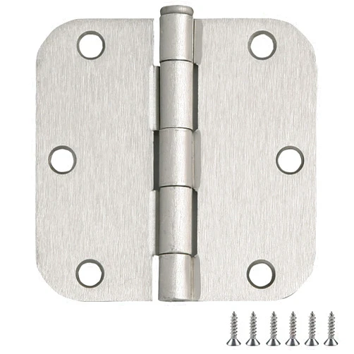 Design House 181412 Door Hinges for Interior Doors 5/8-inch Radius Steel Door Hinge Door Hardware, 3-1/2-inch x 3-1/2-inch, Satin Nickel, 3-Pack