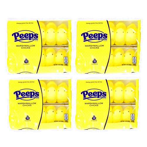 Just Born Marshmallow Peeps Yellow Chicks -10 Ct Tray - (Pack of 4)