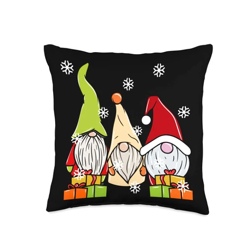 Cute Three Nordic Gnomes Graphics Three Nordic Gnomes Swedish Cute Elves Christmas Throw Pillow, 16x16, Multicolor