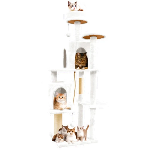 TSCOMON 58 Inch Cat Tree Cat Tower for Indoor Cats Tall Cat Condos Scratching Post with Hanging Toy Cat Furniture for Kitten Pets Play, White