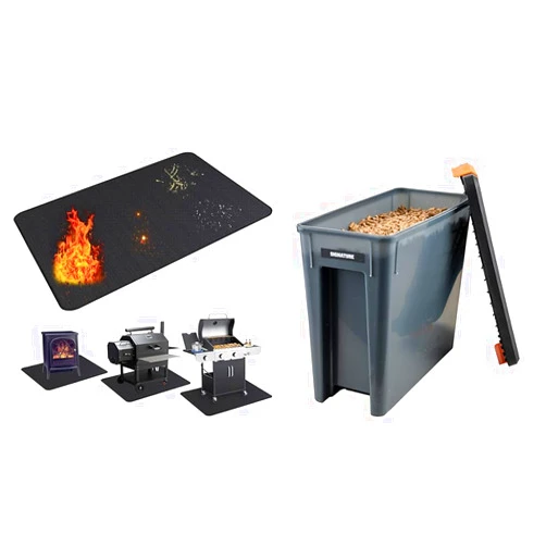 UBeesize Large 65 x 48 inches Under Grill Mat for Outdoor Grill,Double-Sided Fireproof Grill Pad & Traeger Pellet Grills BAC637 Stay Dry Pellet Bin, Wood Pellet Storage with Locking Lid, Black