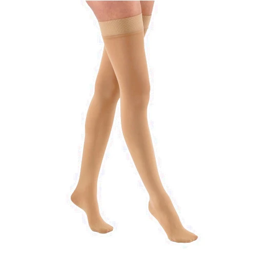 JOBST Relief Thigh High Graduated Compression Stockings 15-20mmHg - Comfortable Unisex Design with Silicone Dot Band - Closed Toe, Beige, Large