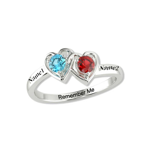 DXTYCUSTOM Custom Birthstone Promise Ring with 2 Birthstones Engraved Name - Personalized Jewelry for Couples, Friends, or Family, Available in Gold, Silver, and Rose Gold