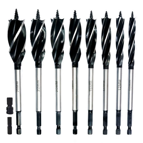 APRW Auger Drill Bit Set for Wood,10pcs 10-25mm with Hex Shank Quick Change,Impact Wood Drill Bit Set with Storage Case,Long Drill Bits for Wood with Adapter