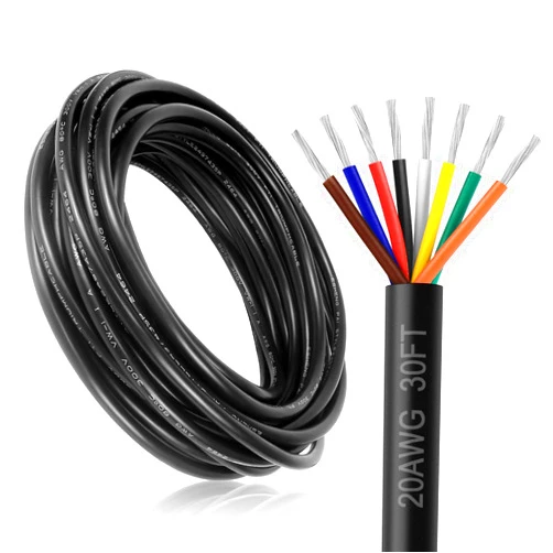 DEKIEVALE 20 Gauge 8 Conductor Electrical Wire, 30FT 20AWG Black PVC Stranded Tinned Copper 8 Wire Cable, 20/8 Cord Extension Cable