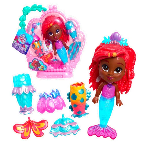 Just Play Disney Junior Pop Tails Ariel 7-inch Doll and Accessories, 9-Pieces, Kids Toys for Ages 3 Up