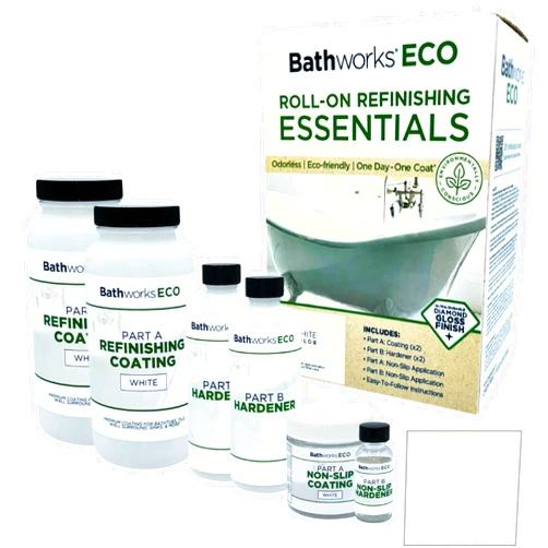 Bathworks Eco Essentials Refinishing Kit - 26 fl oz, Low Odor, Low Voc, Environmentally Friendly, Easy One Coat One Day System - High Gloss White - For Bathtubs, Tiles, Sinks, Showers, and More