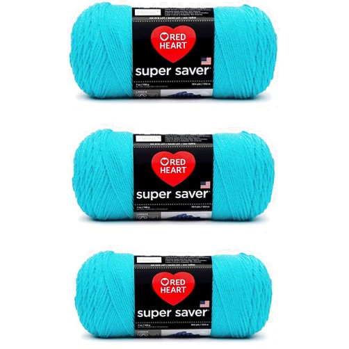 Red Heart Super Saver Turqua Yarn - 3 Pack of 198g/7oz - Acrylic - 4 Medium (Worsted) - 364 Yards - Knitting/Crochet